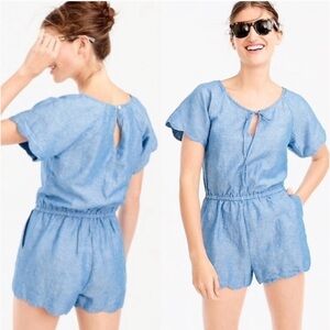 J.Crew-Robyn Eggs Blue Linen Blend Scalloped Hem Summer Romper (Size:XXS)
